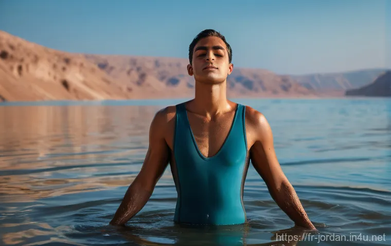 요르단의 스파와 웰니스 리조트 - **Dead Sea Serenity and Mineral Mud**
    A tranquil, cinematic shot of an adult person (gender-neut...