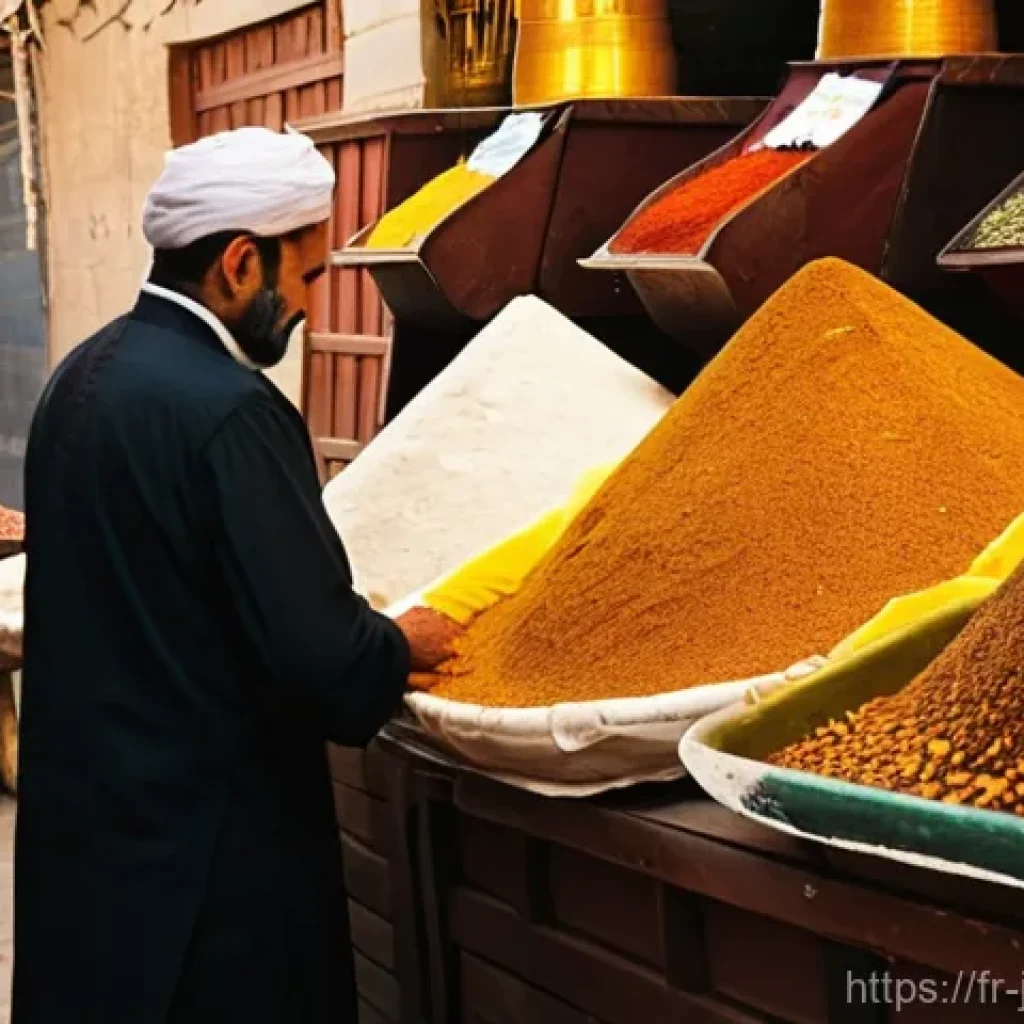 요르단 로컬 푸드 마켓 - **A Bustling Spice Market in Al-Balad, Amman.**
"An intricate, eye-level shot of a vibrant spice...