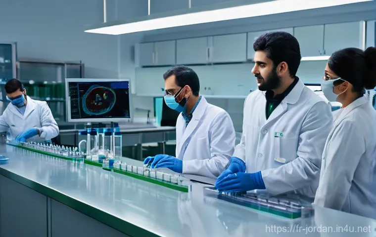 요르단의 주요 수출 품목 - Jordanian Pharmaceutical Innovation**
    A bright, clean, and futuristic pharmaceutical laboratory ...
