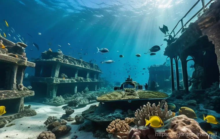 요르단의 해양 스포츠 - **Underwater Military Museum Exploration:** An immersive underwater scene in the clear, turquoise wa...