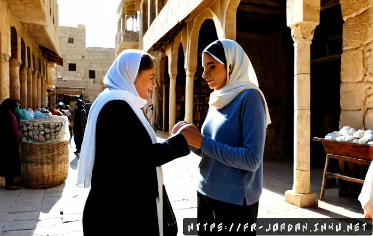 요르단에서 자주 발생하는 여행자 실수 - Photorealistic travel scene in Amman, Jordan: a French-speaking female traveler in modest loose long...